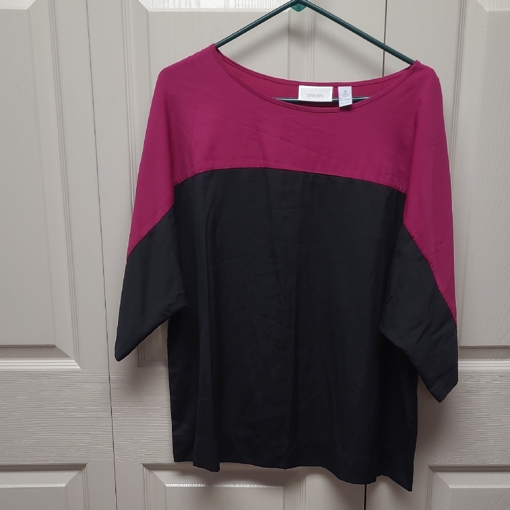 Chico's Two-Tone Magenta and Black Blouse